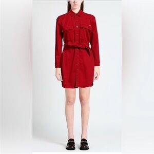 MOTHER The Cadet Mini Dress Shirt - Red Button-Up Dress